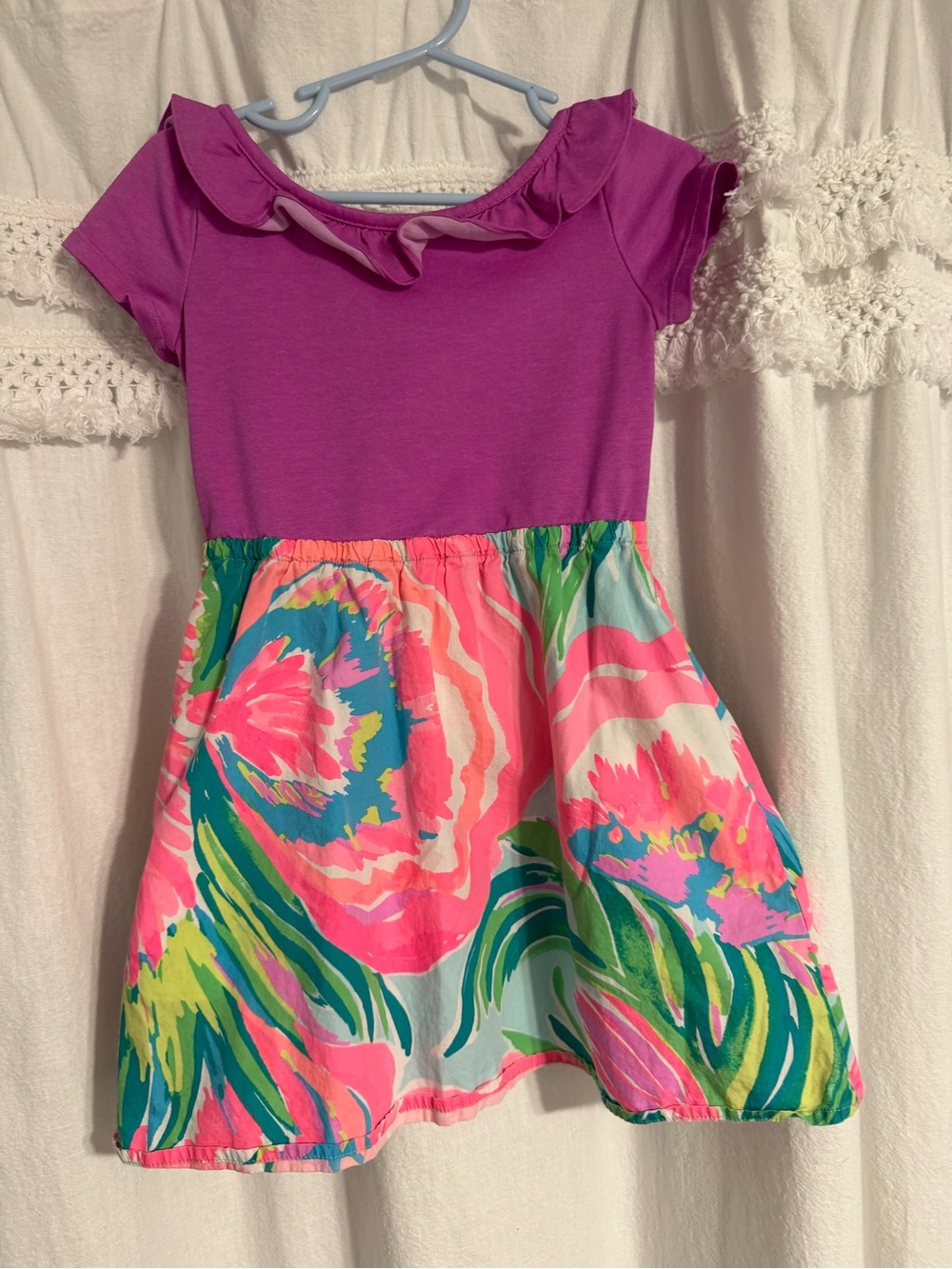 Lilly Pulitzer Purple Top Floral Print A-Line Kids Dress